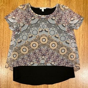 Dana Buchman Black Print Short Sleeve Top Size Medium